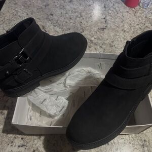 Women's Black Ankle Boots with Buckle Detail